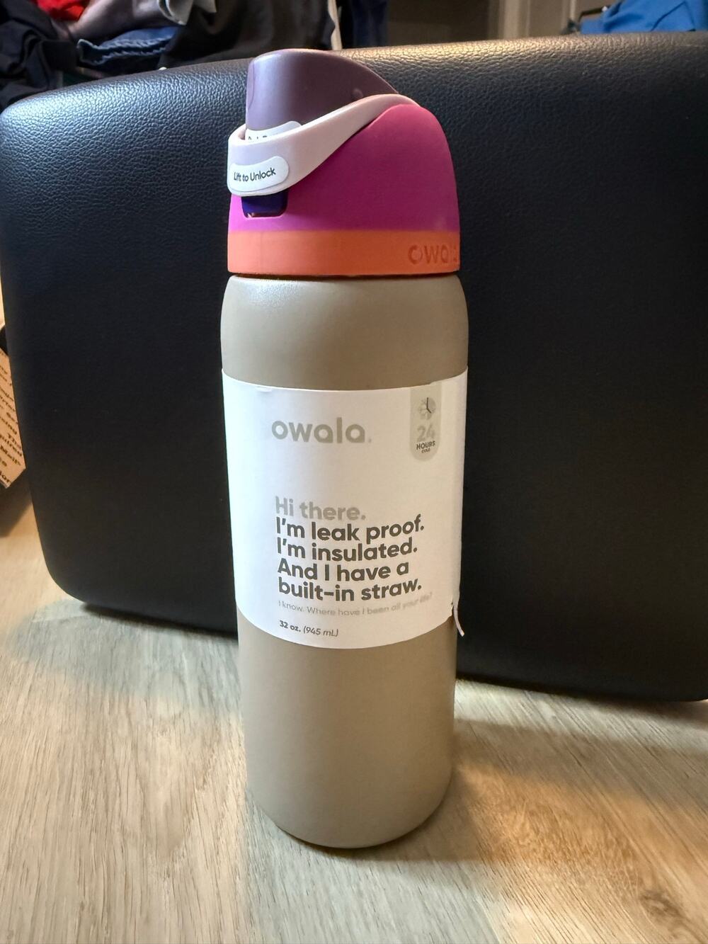 Owala FreeSip 32 oz Insulated Stainless Steel Water Bottle Purple Coral top NWT